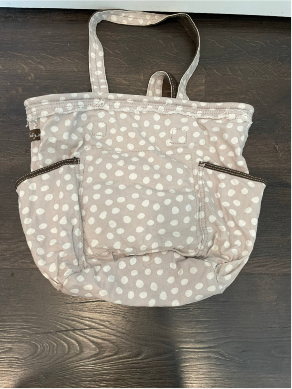 Women's Thirty-One Polka Dot Tote Bag Beige Brown Shoulder Lotsa Dots - Picture 2 of 10